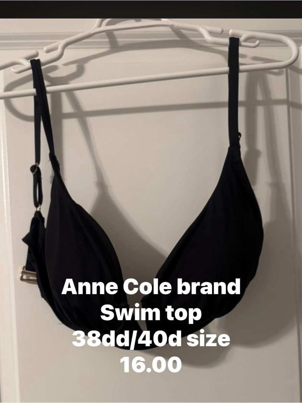 Anne Cole Black Molded Swim Top with Adjustable Straps